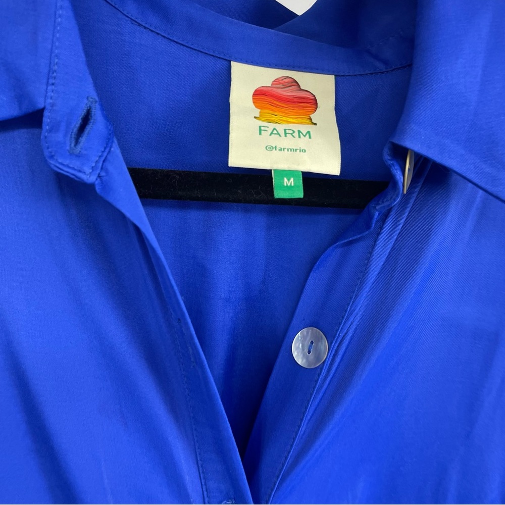 Farm Rio bright blue long dress with button front and beaded belted waist Medium - Picture 8 of 10